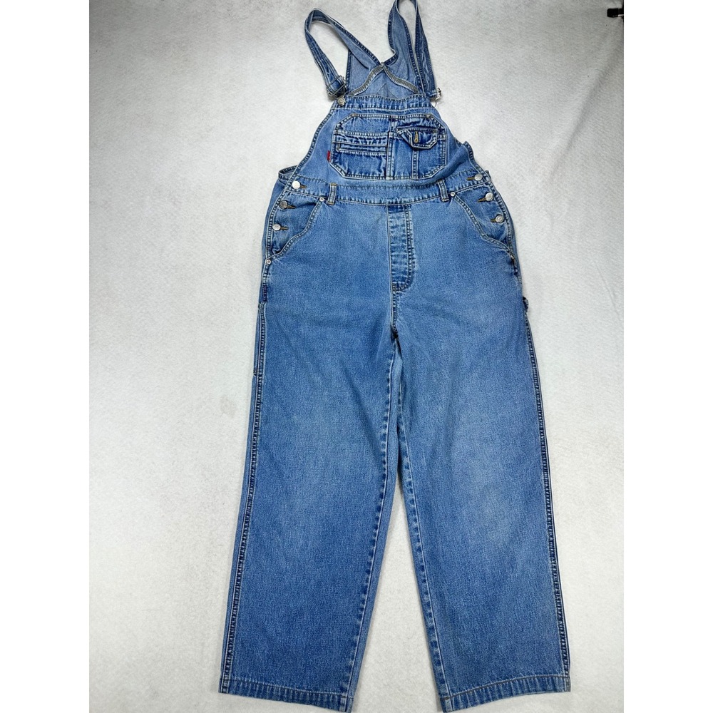 Squeeze Jeans Womens Medium Wash Denim Overalls Carpenter Wide Leg M Vintage